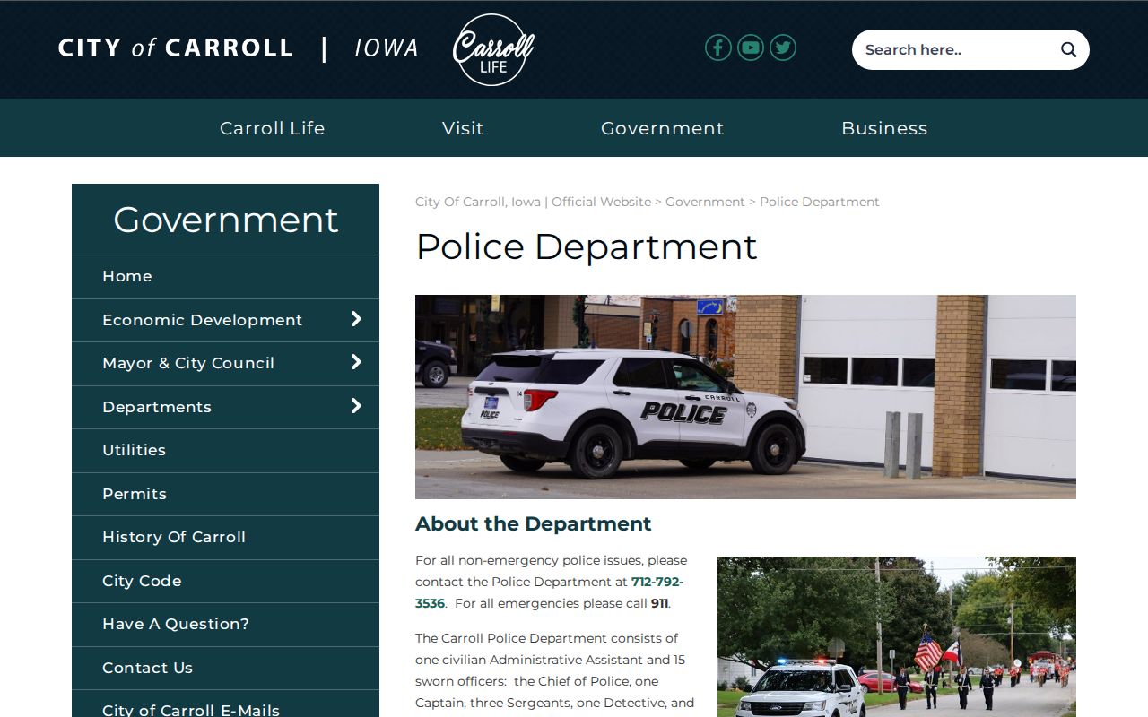Carroll Police Department official arrest record contact page