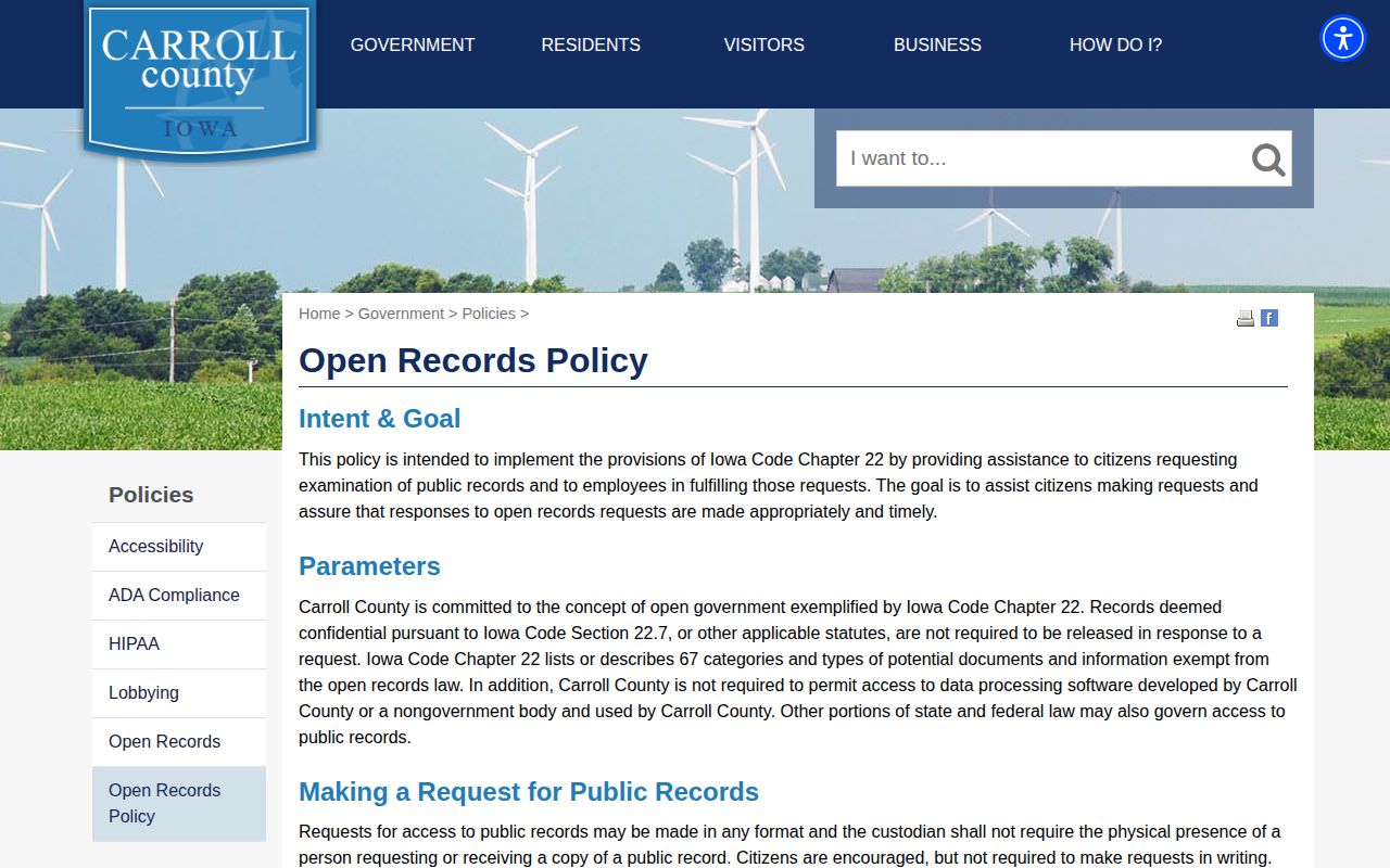 Carroll County booking record open-records policy page