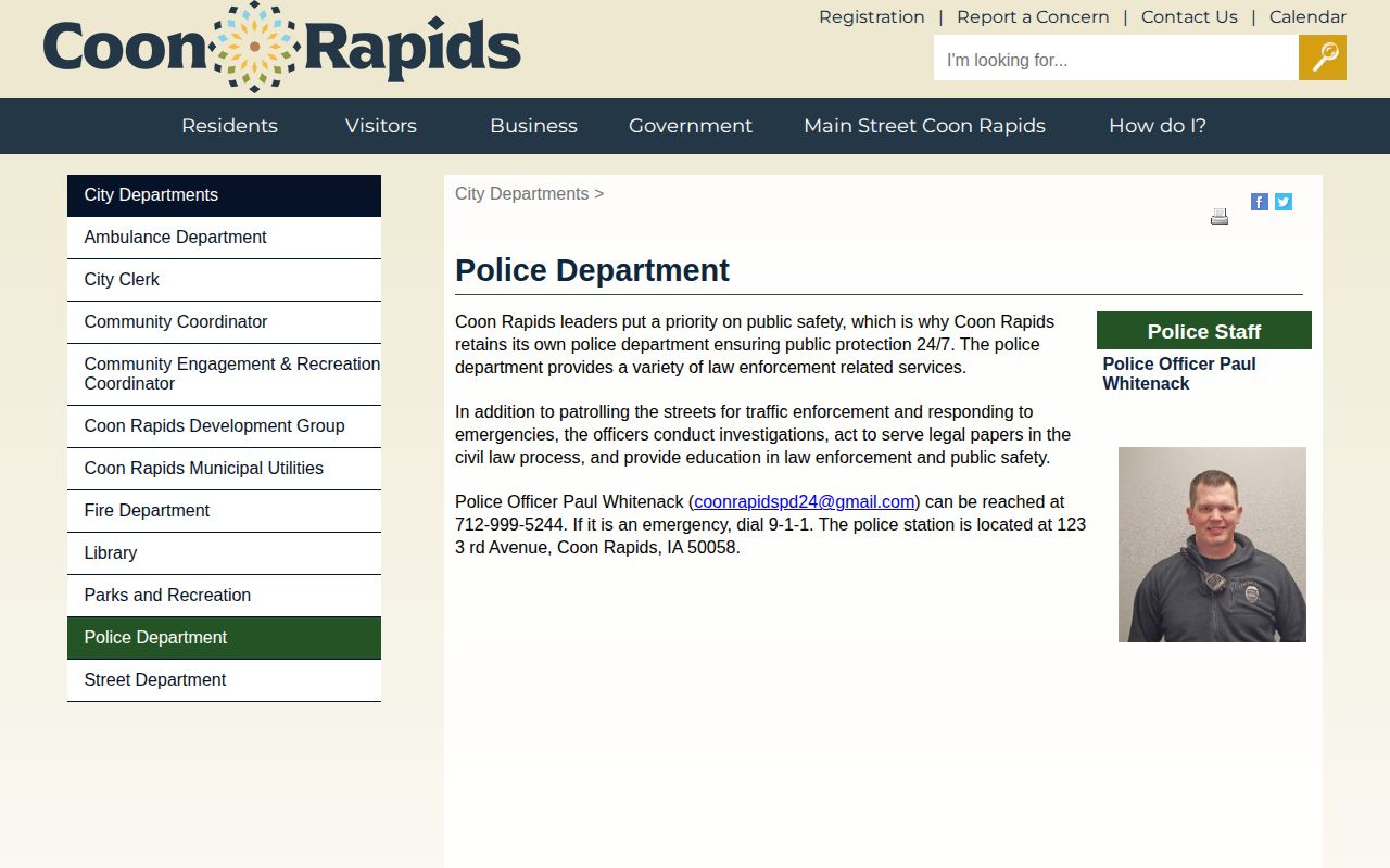 Coon Rapids Police official arrest record contact page