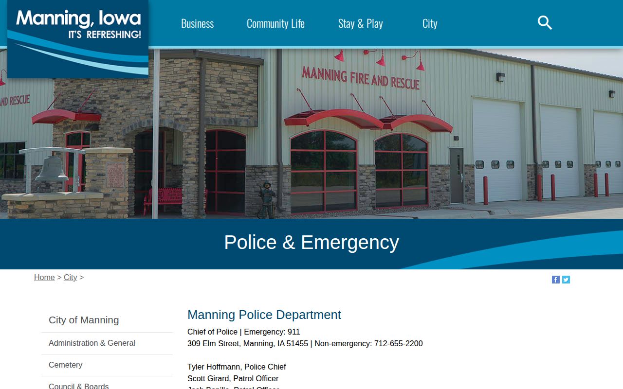 Manning Police Department official arrest record contact page
